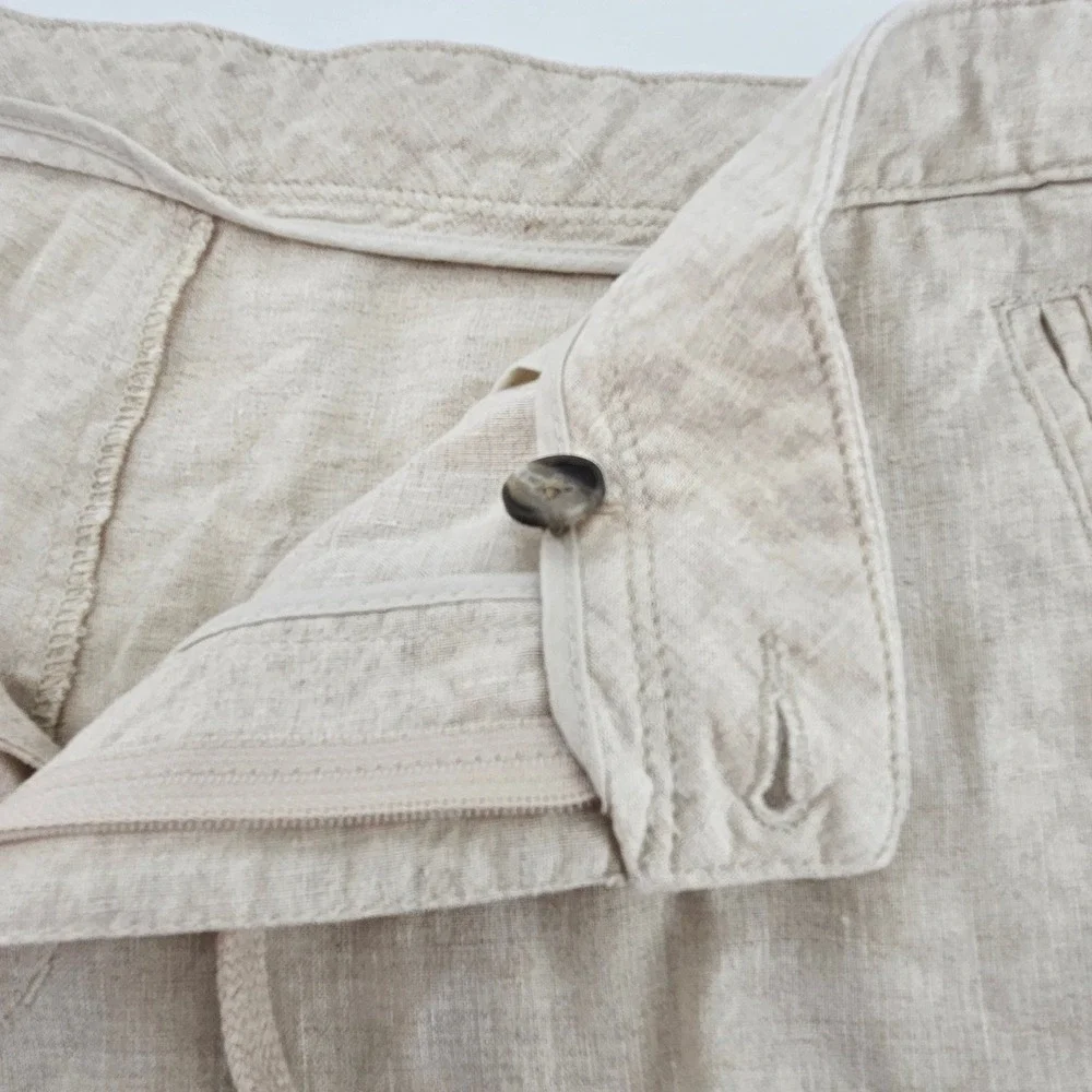 Tasso Elba Mens Linen Casual Trousers Khaki Pants Size 33x32 Summer Coastal Boho
